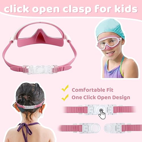 Miniatura 8 de Vvinca 2 gafas de natación para niños con cubierta para la nariz, máscara de buceo de natación de visión amplia, antivaho UV, anti roturas para