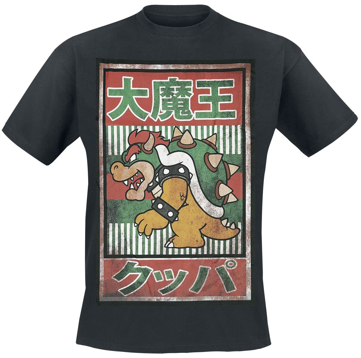 Super Mario Bowser - Vintage Homme T-Shirt Manches Courtes Noir Regular/Coupe Standard
