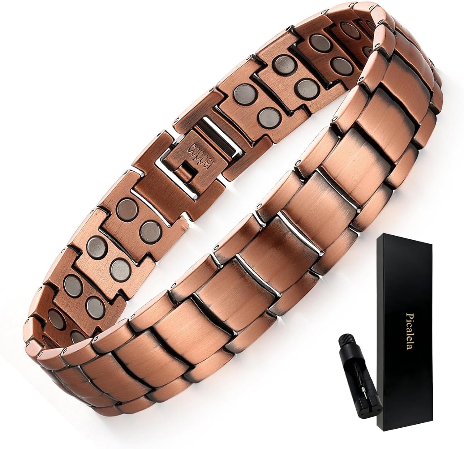 Magnetic Copper Bracelet for Women & Men (Unisex) – 99% Pure Solid Copper with 46 Magnets, Adjustable Wide-Link Design to Boost Circulation & Alleviate Fatigue (Copper)