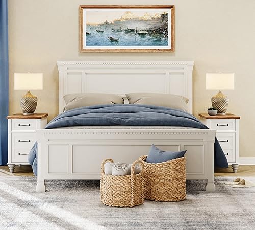 Miniatura 2 de WAMPAT Pieza de 2 mesas auxiliares blancas con estación de carga mesa auxiliar con almacenamiento 2 tomas de corriente y 2 puertos USB para sala de