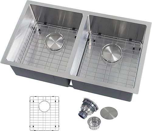 LQS Fregadero de cocina, fregadero de cocina empotrado de 31 x 18 pulgadas, fregadero de cocina de acero inoxidable, fregadero de cocina de doble