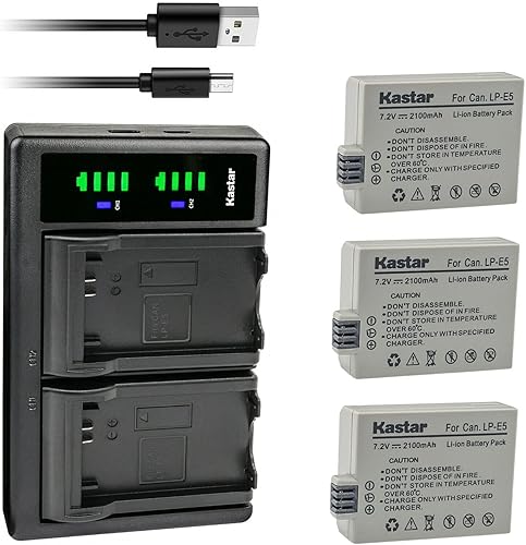 Miniatura 7 de Kastar Paquete de 2 baterías y cargador USB LTD2 de repuesto para batería Canon LP-E5 LPE5, Canon LC-E5, LC-E5C, cargador LC-E5E, Canon EOS Rebel