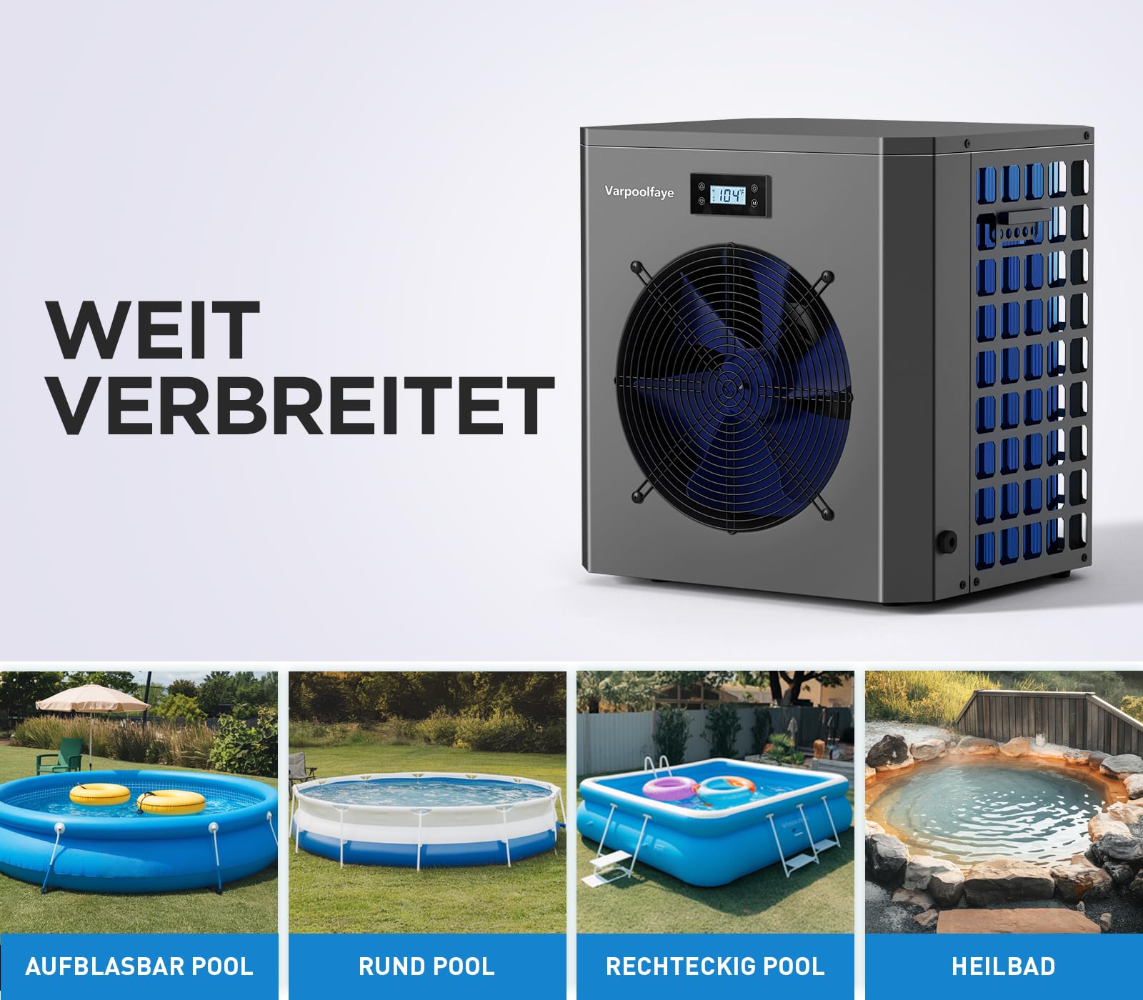 Bomba de calor eléctrica para piscina de 5 kW, para calefacción de piscina, bomba de calor hasta 20.000 l, 20 m³, control wifi, 220 V, 240 V, 50 Hz