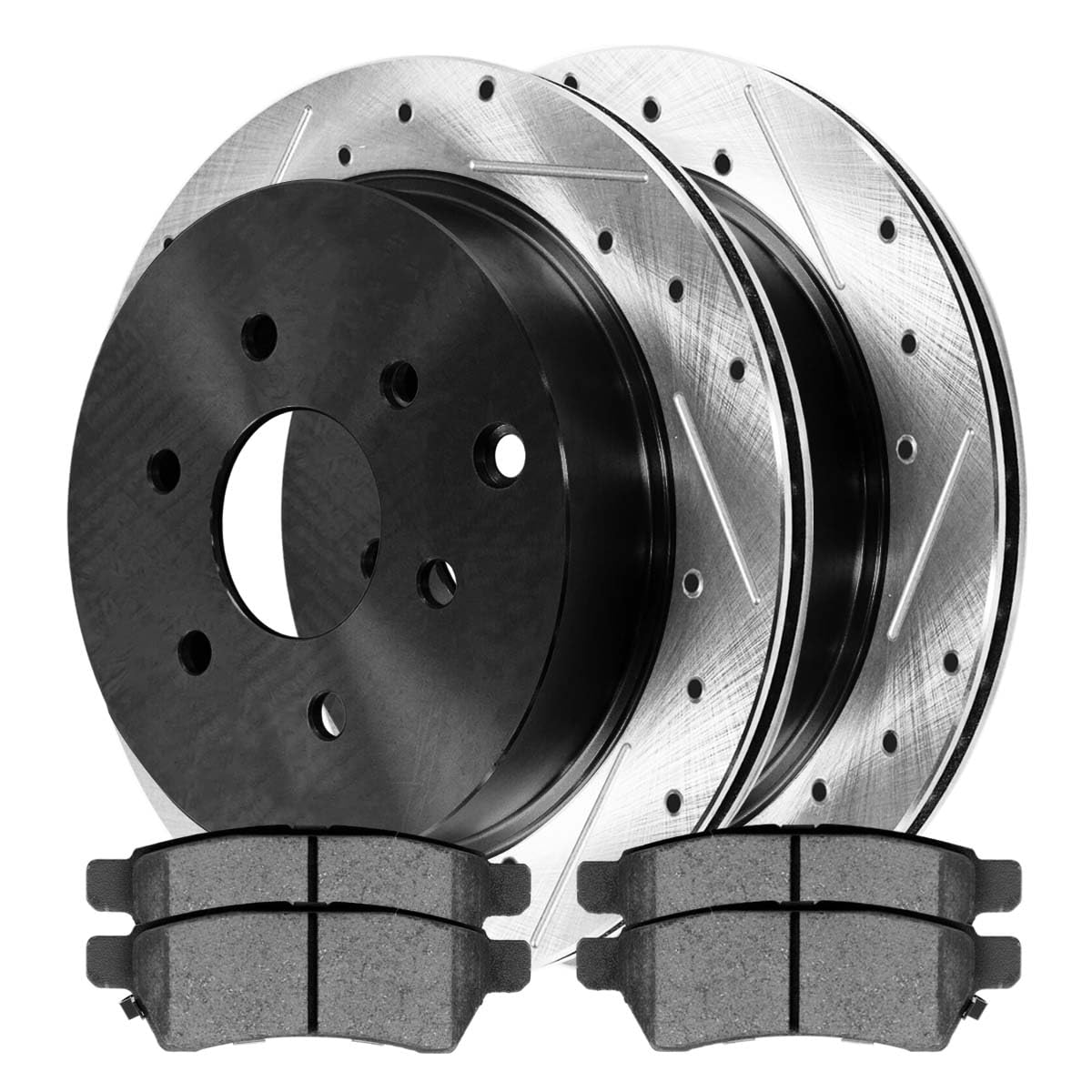AutoShack Black Hat Drilled and Slotted Brake Rotors with Performance Ceramic Pads Rear Brake Rotor Replacement Kit for Suzuki Equator 2005-2024 Nissan Frontier 2008-2015 Xterra V6 PERF414121100