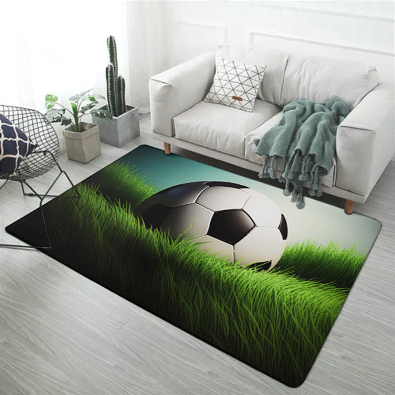 Alfombra de Fútbol, Verde Hierba de Fútbol Agujero en la Pared de la Llama de Impresión Niños Dormitorio Alfombra de Cabecera Pasillo Antideslizante Alfombra de Guardería (Verde,160x200 cm)