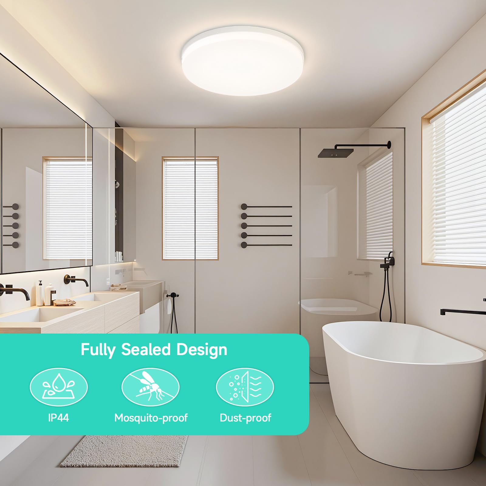 LED Deckenleuchte 48W Dimmbar mit Fernbedienung – Runde Deckenlampe Ø30cm, 3000K–6500K, IP44 Wasserfest, LED Deckenlicht für Badezimmer Küche Wohnzimmer Schlafzimmer