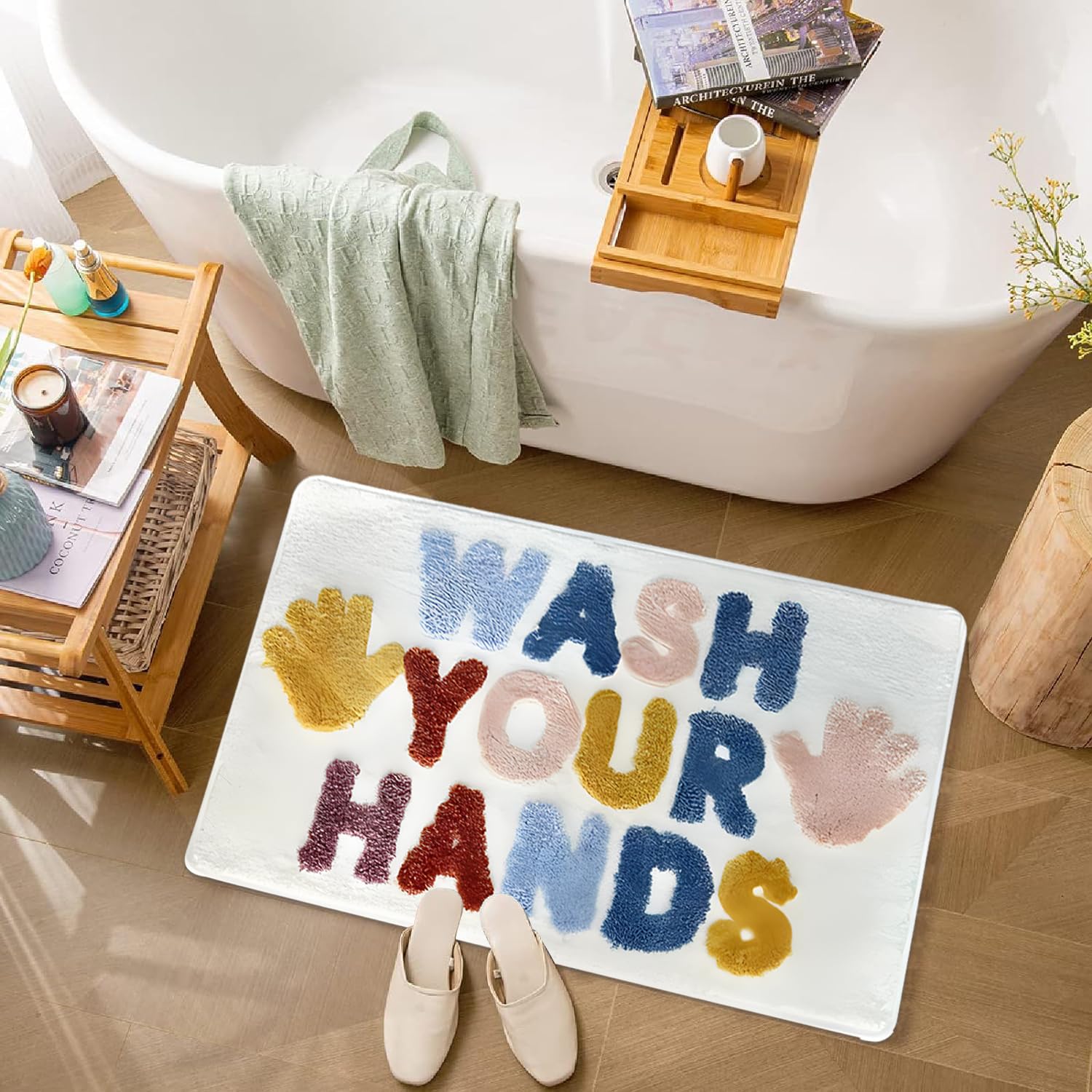 mamrug Cute Bath Mat Non Slip Soft Fluffy and Absorbent Microfiber Colourful Bathroom Mat,Floor Rug Wash Your Hands Funny Bathroom Rug Home Decor 16”