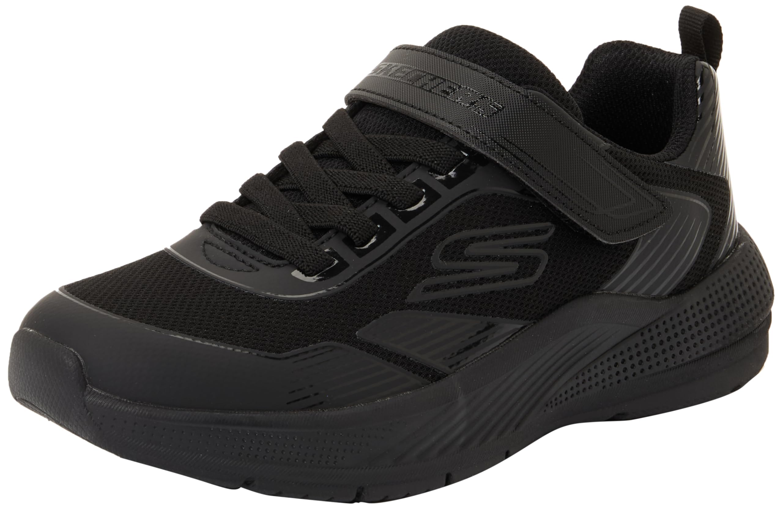 Skechers Girl's Microspec Advance Oasis Point Sneakers, Black Pu/Multi Mesh, 11.5 UK Child