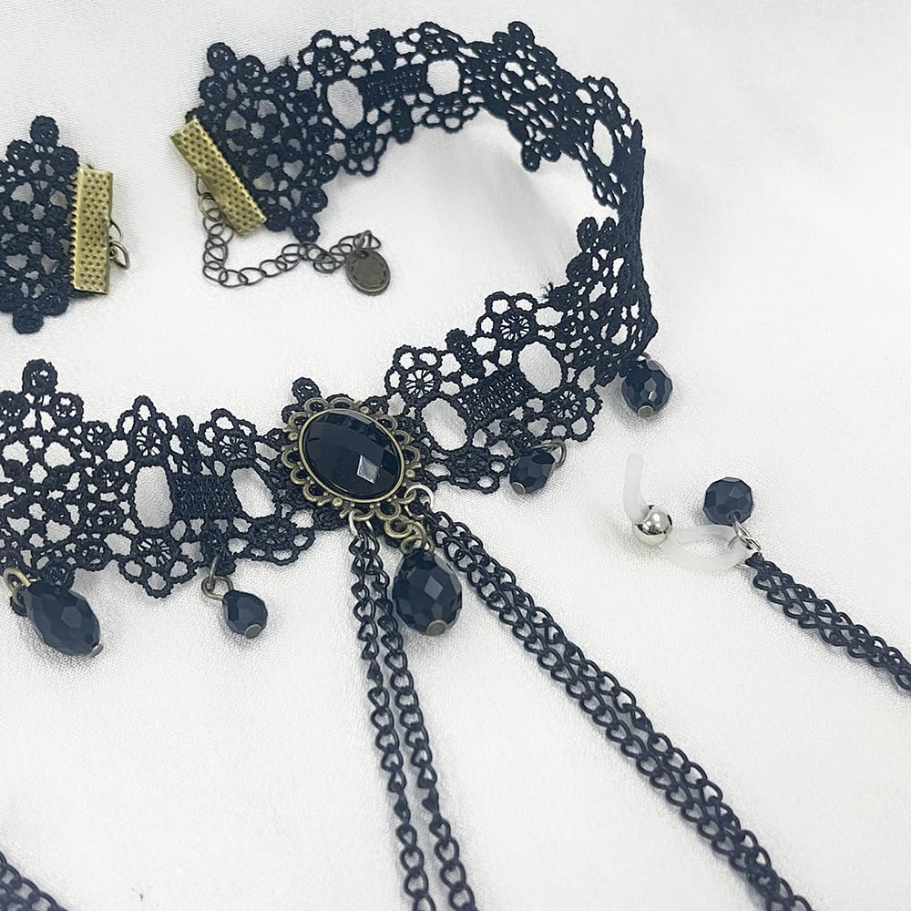 Sexy Fake Nipple Rings Nipple Noose Black Lace Choker Necklace Non-Piercing Nipple Rings Body Chain Nipple Chain for Women Clothing Accessories