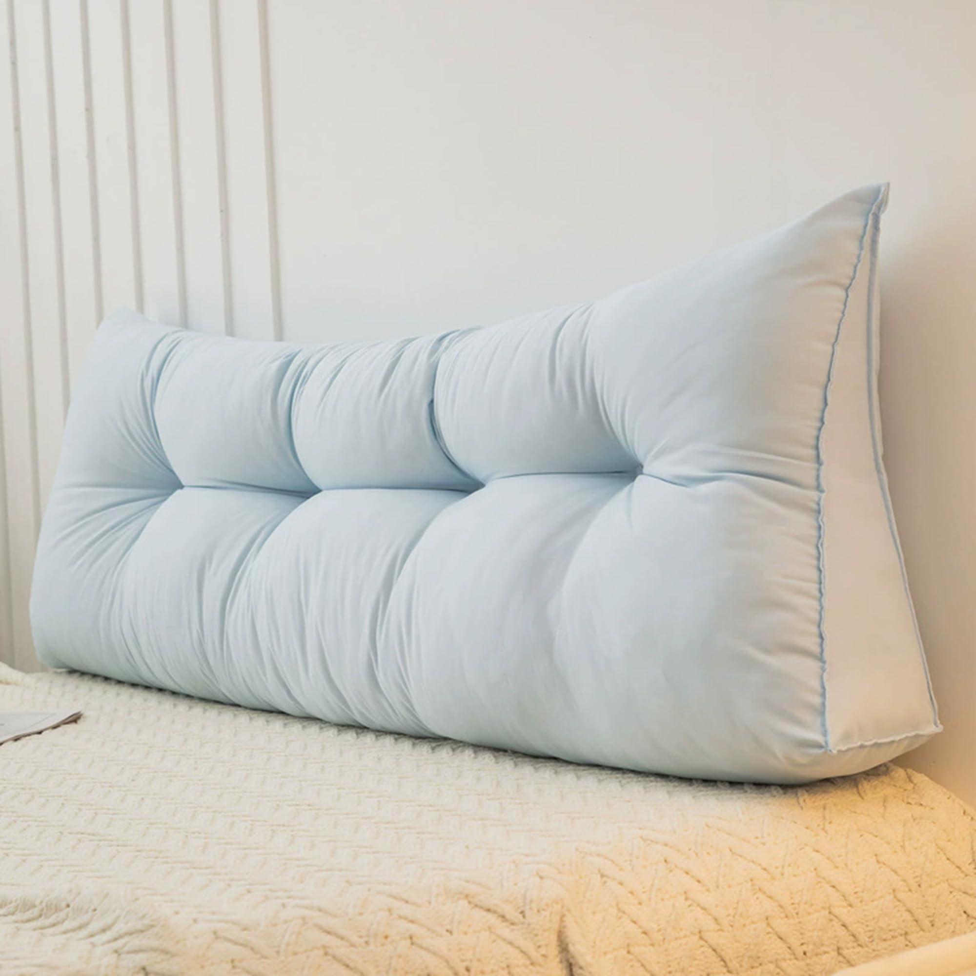 Hruile Wedge Lumbar Pillow, Triangular Headboard Cushion, Long Backrest Reading Pillow, Soft Sofa Daybed Positioning Bolster, Washable Waist Backrest Support Cushion (200x50x15cm,Blue)