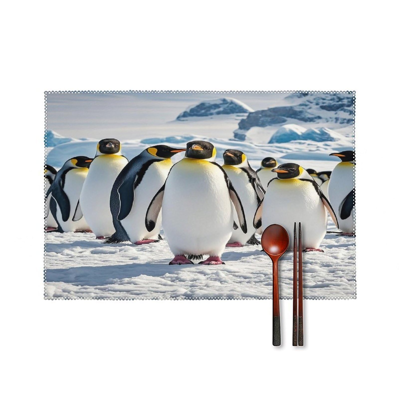 Cute Penguin Placemats Set of 6 Heat Resistant Non-Slip Place Mats Washable Wipeable Table Mats Elegant Farmhouse Placemat for Kitchen Dining Outdoor Party Table Decor