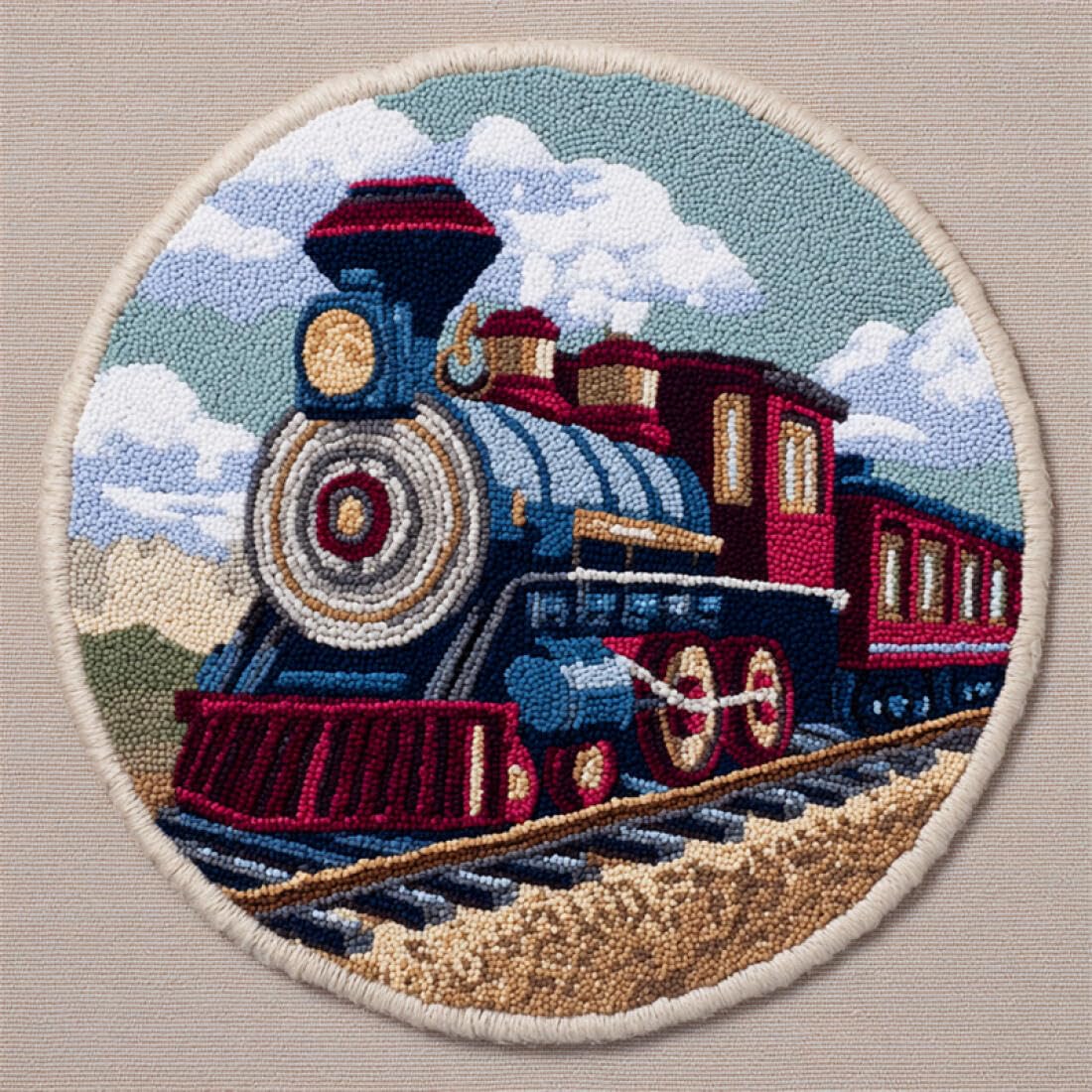 Rqwybcaxn DIY Rug Latch Hook Kits for Teens Needlework Kit Cartoon Train 80x80cm Round Washable Area Rug Study Wall Hanging