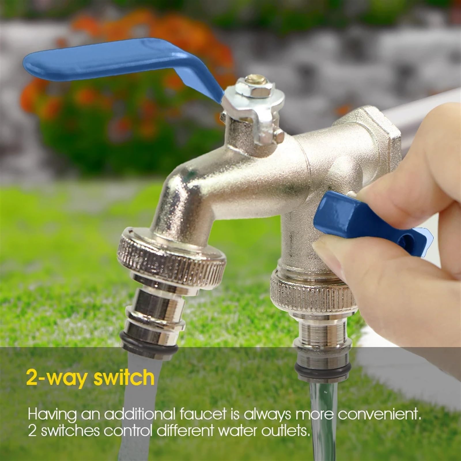 Sdoppiatore per rubinetto da giardino a 2 vie, valvola per rubinetto esterno per irrigazione domestica, connettore per giunto dell'acqua resistente, strumento di facile commutazione per sistema di