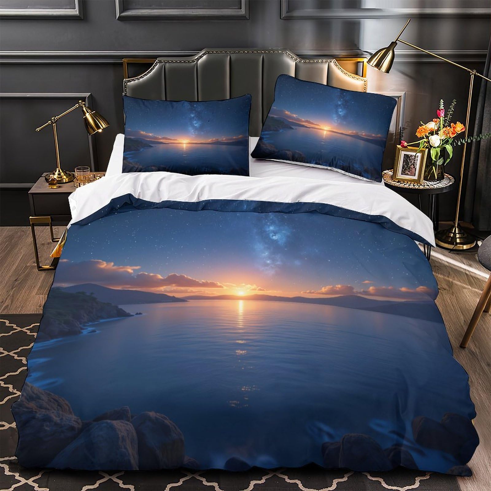 StarryNightSky Quilt Cover 3D Print Hypoallergenic 3PCs Bed Linen Hidden Zipper NatureScenicView Comforter Cover Luxury Breathable for Adults Teens Women Kids Girls Boys Youth Double（200x200cm）