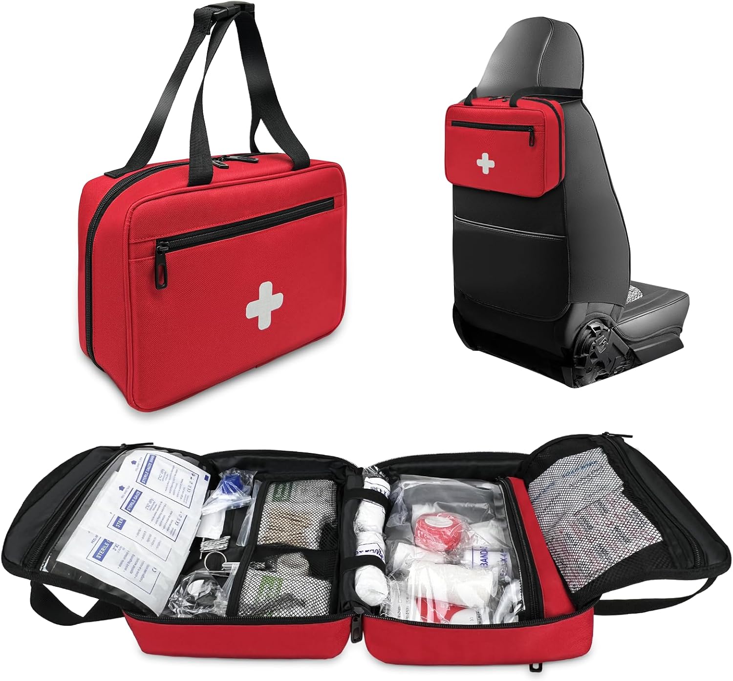 Compact Red First Aid Bag: Portable Organizer for Travel & Outdoor Use Compact Red First Aid Bag: Portable Organizer for Travel & Outdoor Use