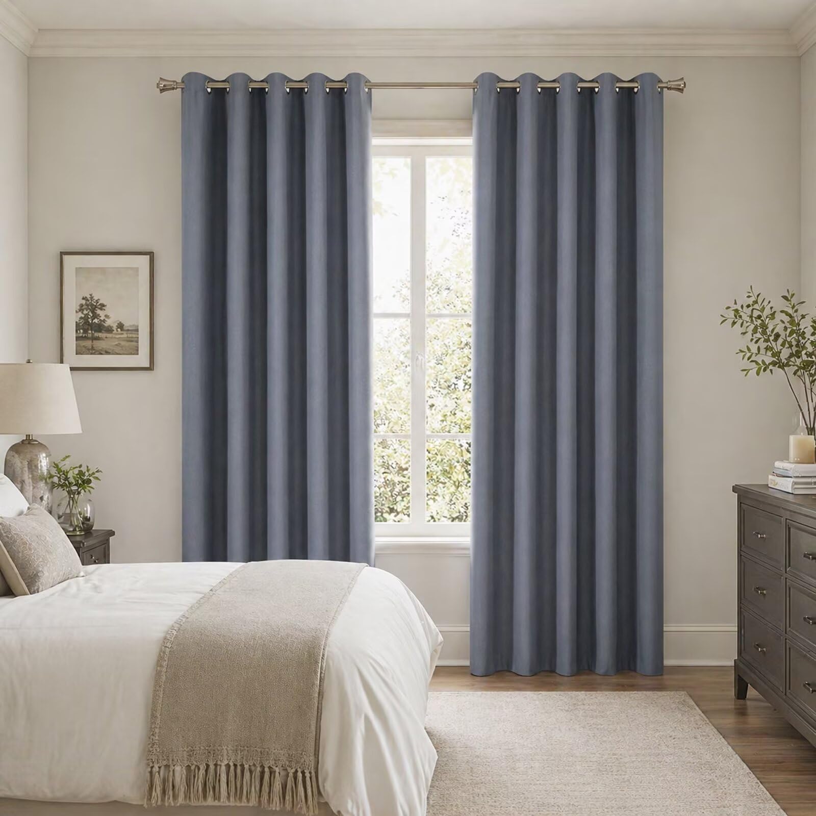 SSWH Rideaux Occultants Thermiques à Oeillets, Rideau Occultant Thermique Isolant Anti UV, Rideaux Opaque Draperies Unis pour Chambre et Salon (Gris, 107 x 244cm)