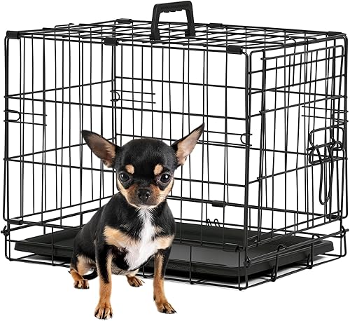 BestPet | Jaula para perros | 18 pulgadas | Negro | Perrera de metal plegable con puertas individuales, pestillos seguros de perno deslizante,