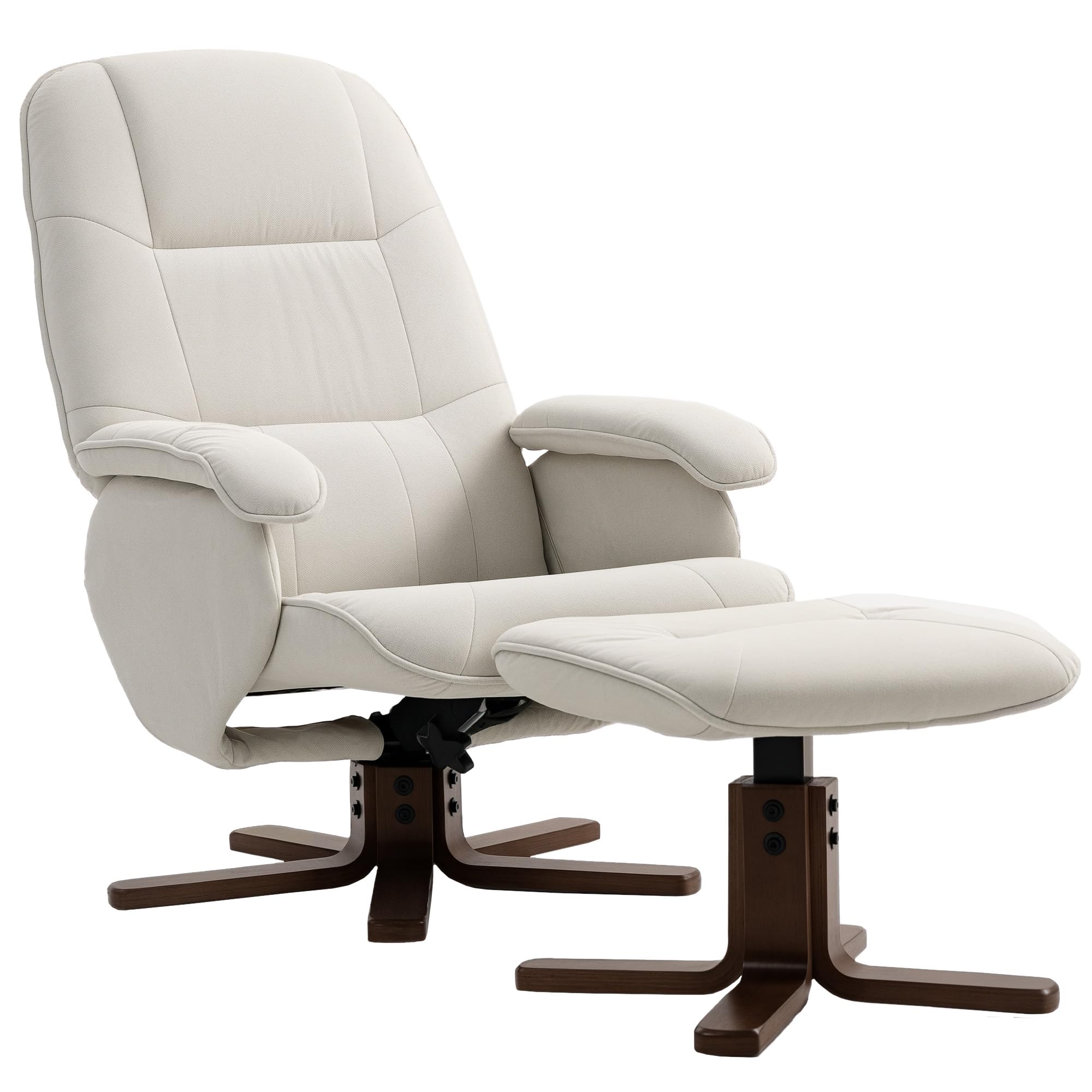HOMCOM Linen Swivel Recliner Chair with Footstool Upholstered Beige
