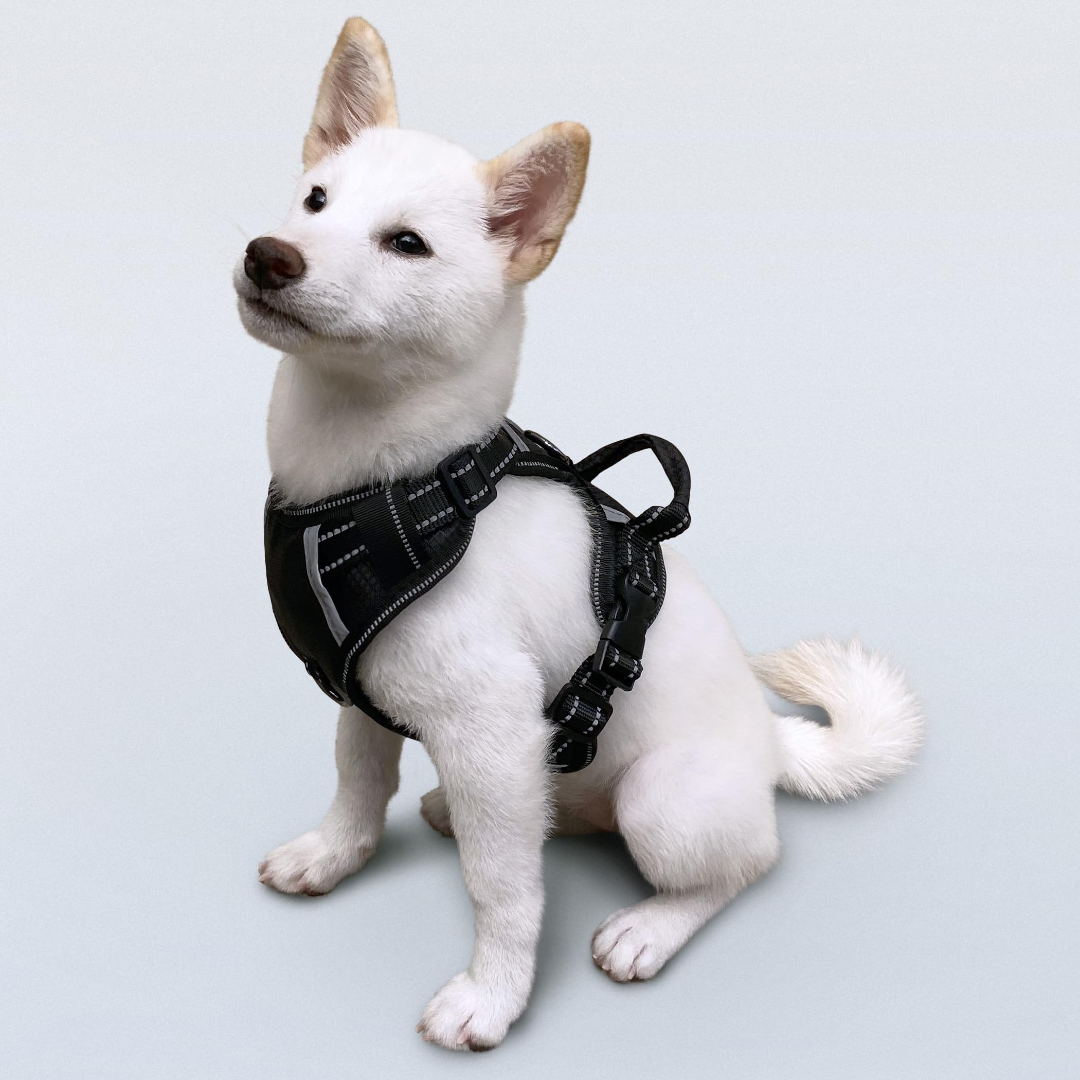 Puwihoe Medium Dog No Pull Harness with 2 Quick Release Buckles & Easy Control Handle, Reflective No-Choke Soft Vest with Front & Back Clips for Walking and Training, Black, M โ image 1