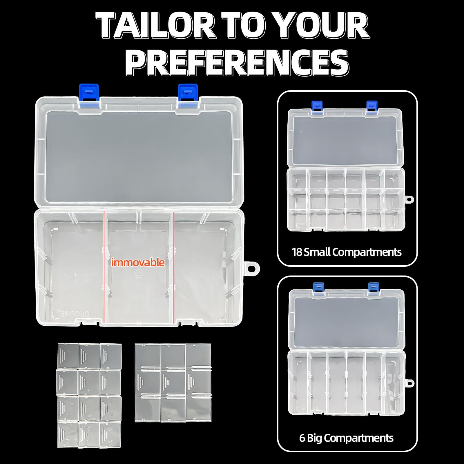 Craft Storage Boxes with Compartments,Qualsen Plastic Storage Boxes,Storage Box Organizer with Lids,Divider Jewellery Box for Beads Earring Tool Box for Fishing Small Accessories (18 Grids,White x 1) - Image 3