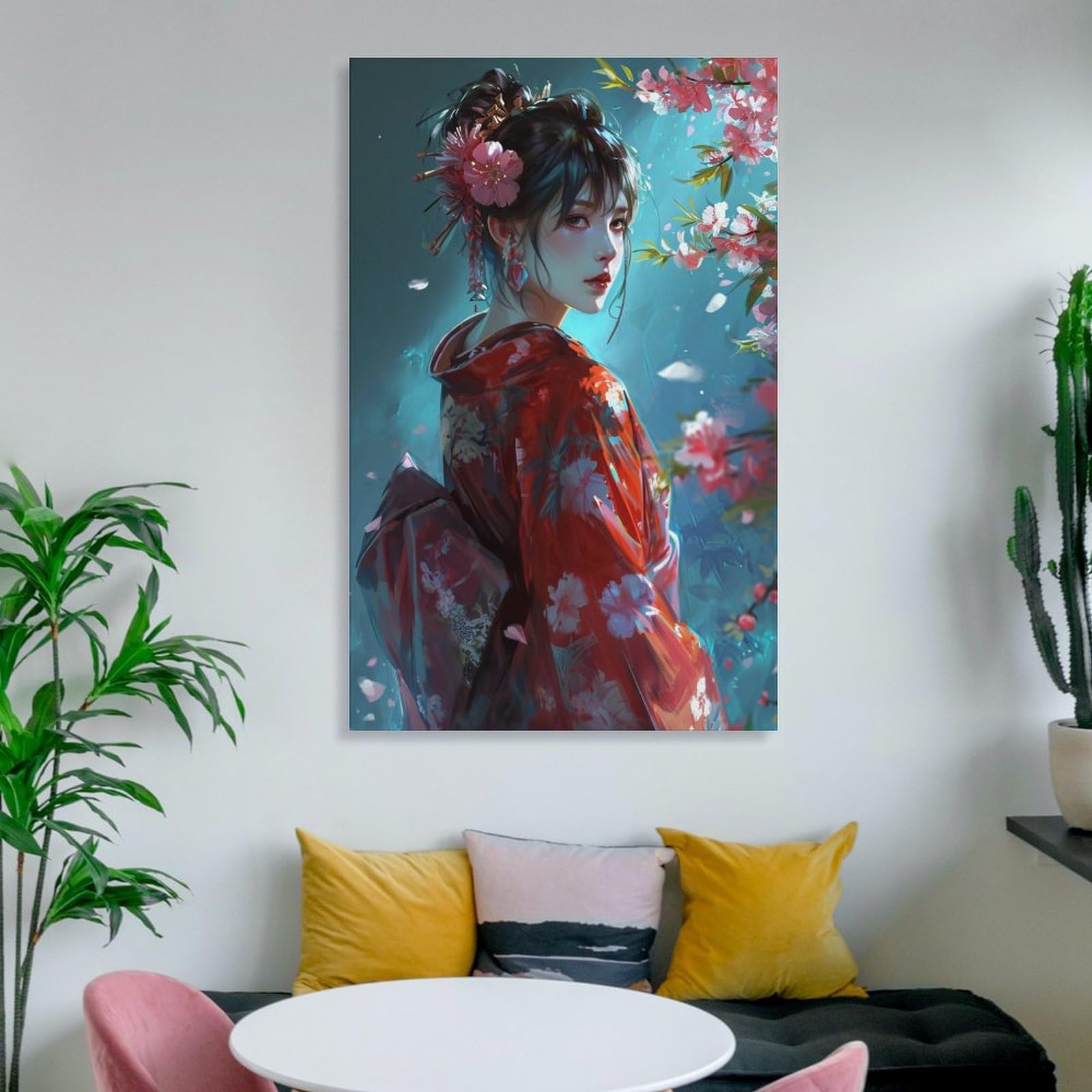 Amazon.co.jp: 絵画 花を咲かせる着物の女の子 アートパネル ポスター