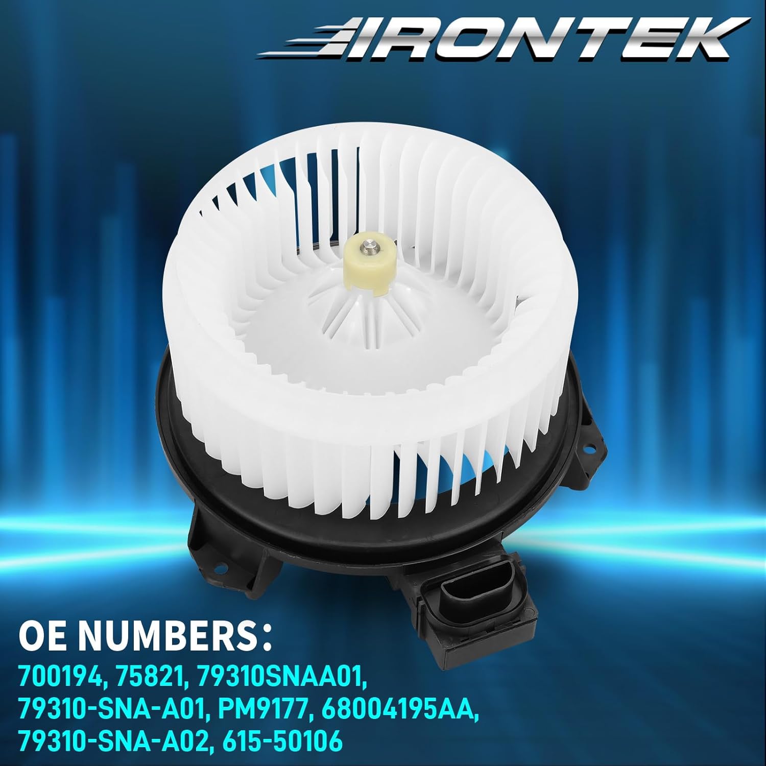IRONTEK 700194 HVAC Blower Motor with Fan Cage Fit for 2006-2011 for Honda Civic, for 2007-2010 for Jeep Wrangler, for 2006-2011 for Acura CSX 75821 79310SNAA01 79310-SNA-A02 PM9177 68004195AA