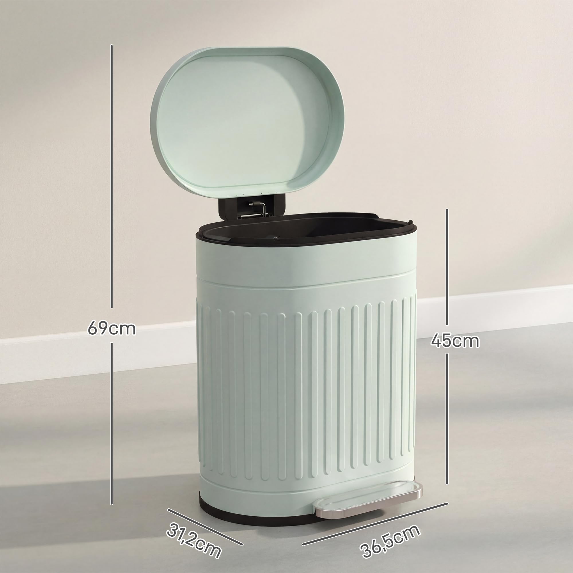HOMCOM Mülleimer 20L mit Deckel und Fußpedal Grün 36,5 x 31,2 x 45 cm | Mit Deckel und Fußpedal, Müllbehälter mit Herausnehmbarem Inneneimer, Soft-Close-Funktion, für Wohnzimmer, Büro
