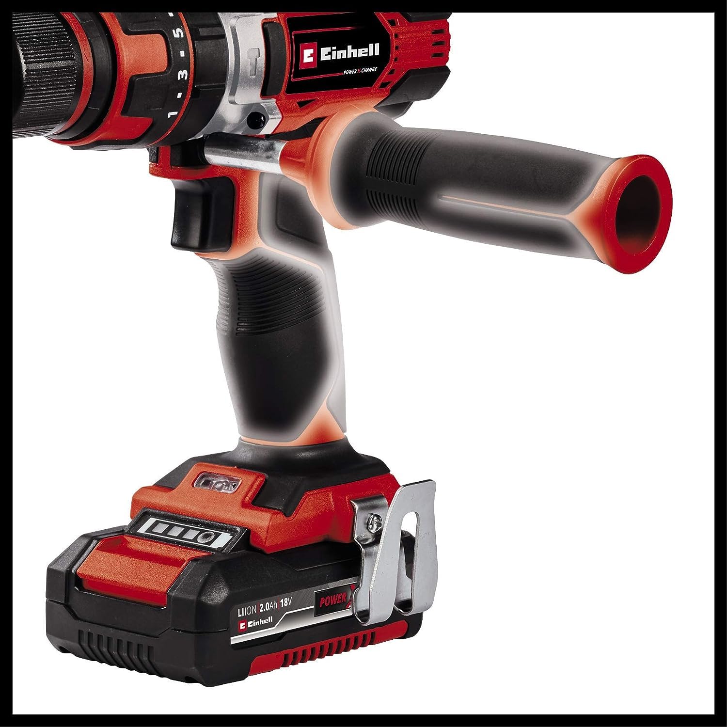 Einhell Akumulatorowa wiertarko-wkrętarka udarowa TE-CD 18/48 Li-i Kit Power X-Change (18 V, 48 Nm, funkcja wiercenia udarowego, uchwyt wiertarski 13 mm, 2 biegi, walizka, w zestawie 2 x akumulatory