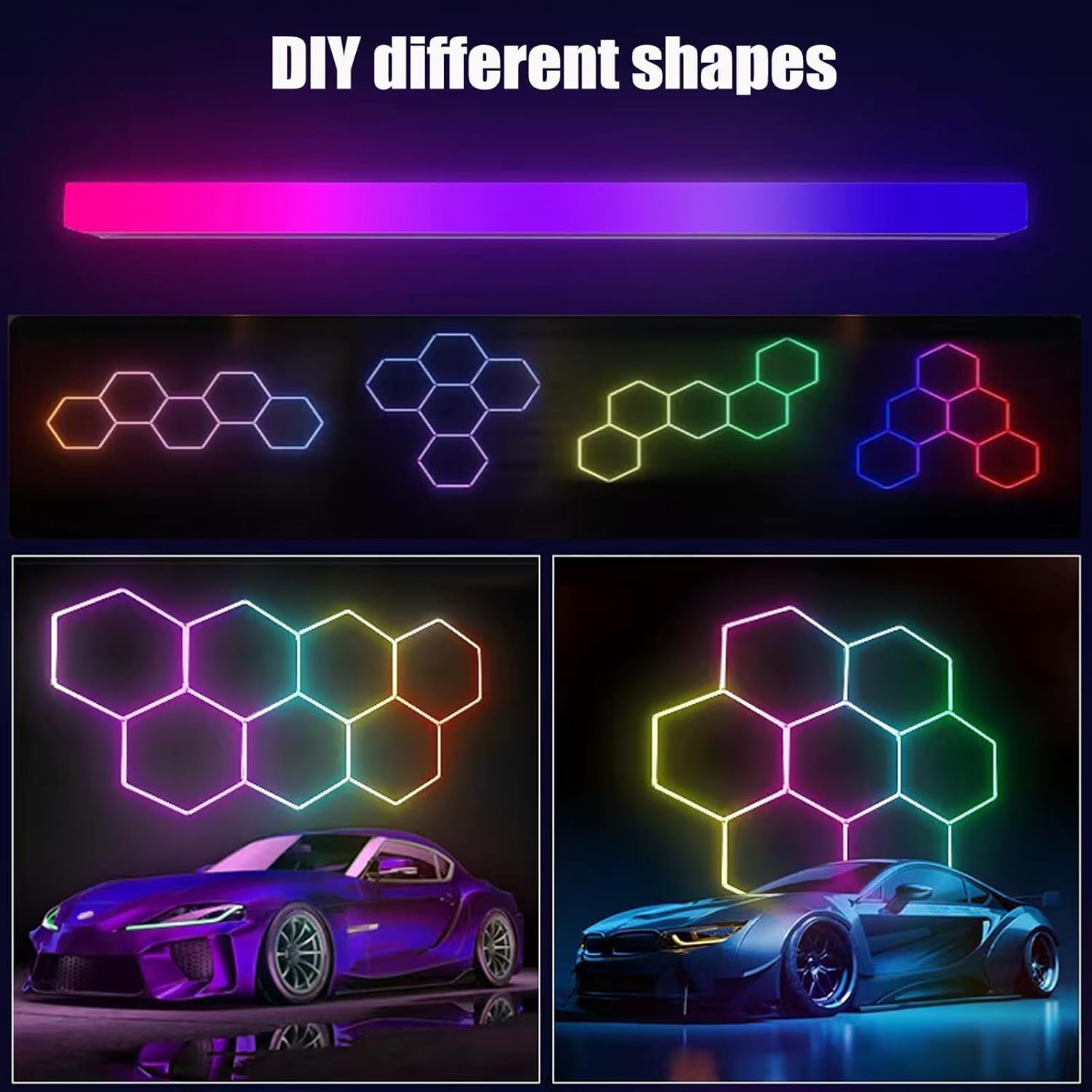 25Pack RGB 5 Hexagon LED Garage Wall Lights RGB 358 Kinds of Changes Dimmable Speed-Adjustable DIY Color-Changing Lights — view 4