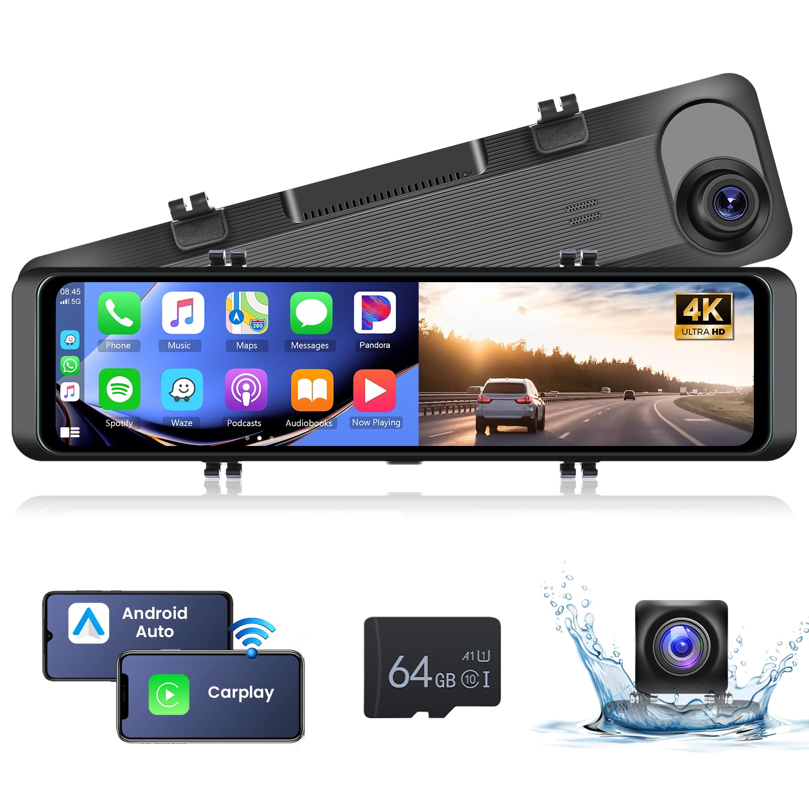 Specchietto Retrovisore Dash Cam 4K Con Wireless Carplay/Android Auto - Hodozzy 10.99'' Touchscreen - Foto 4