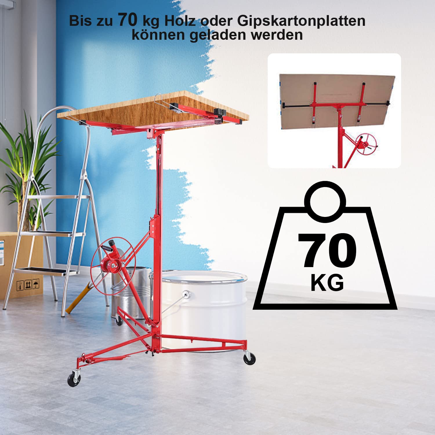 Herrselsam Sollevatore pieghevole XXL 140-350 cm altezza di lavoro regolabile in altezza 68 kg carico max. 290 cm larghezza braccio per piastre di riga