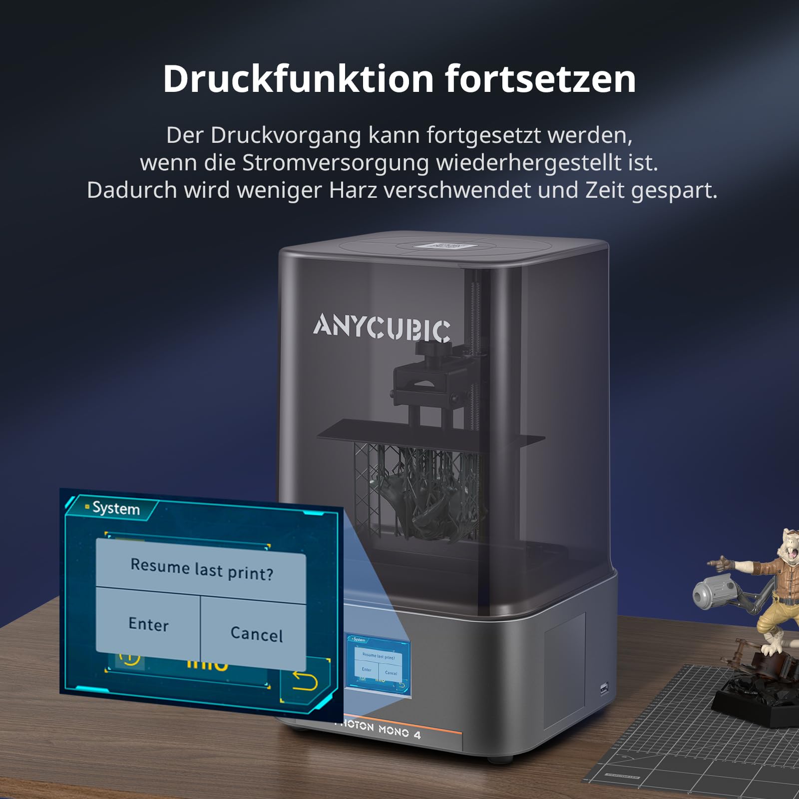 ANYCUBIC Photon Mono 4 – 10K Einsteiger 3D Drucker mit 70 mm/h (High Speed Resin) | 7" Monochrom-LCD, LighTurbo System, perfekt für den ersten 3D-Druck, 153,4x87x165mm