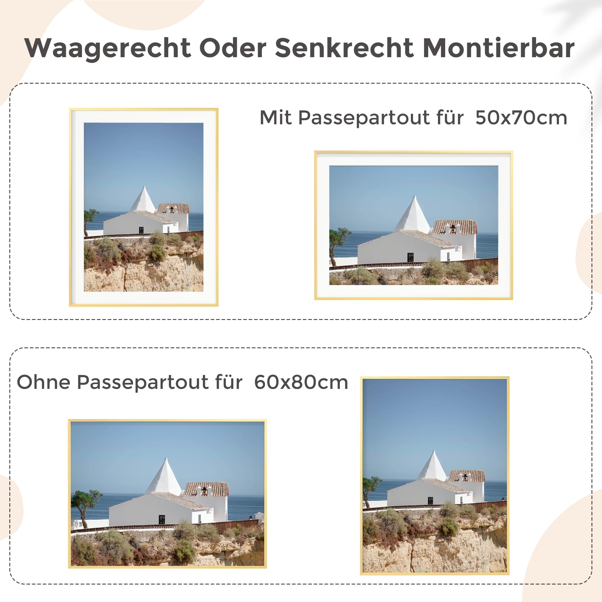 FLYJOE Luxus Alu-Rahmen 60x80 cm in Elegantes Gold – Mit edlem Passepartout (50x70 cm Öffnung) & hochtransparentem Premium-Glas – Ideal für Ölgemälde, Porträts & repräsentative Wandkunst