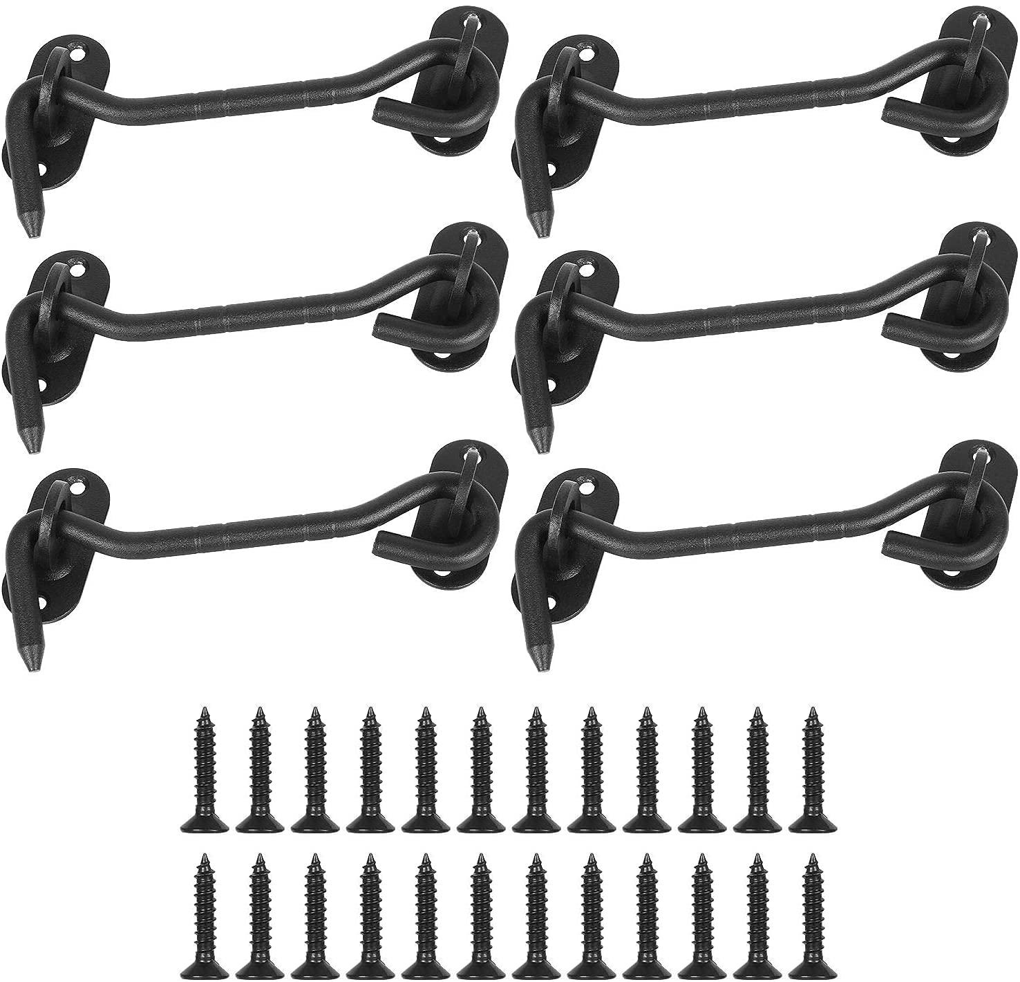 SENENQU 6 Pack 4 Inch Door Hook Lock Cabin Privacy Hook Eye Latch Heavy Duty Solid Latch Lock 304 Stainless Steel Thicken Gate Latch with Mounting Screws for Window Sliding Door Bedroom - Black
