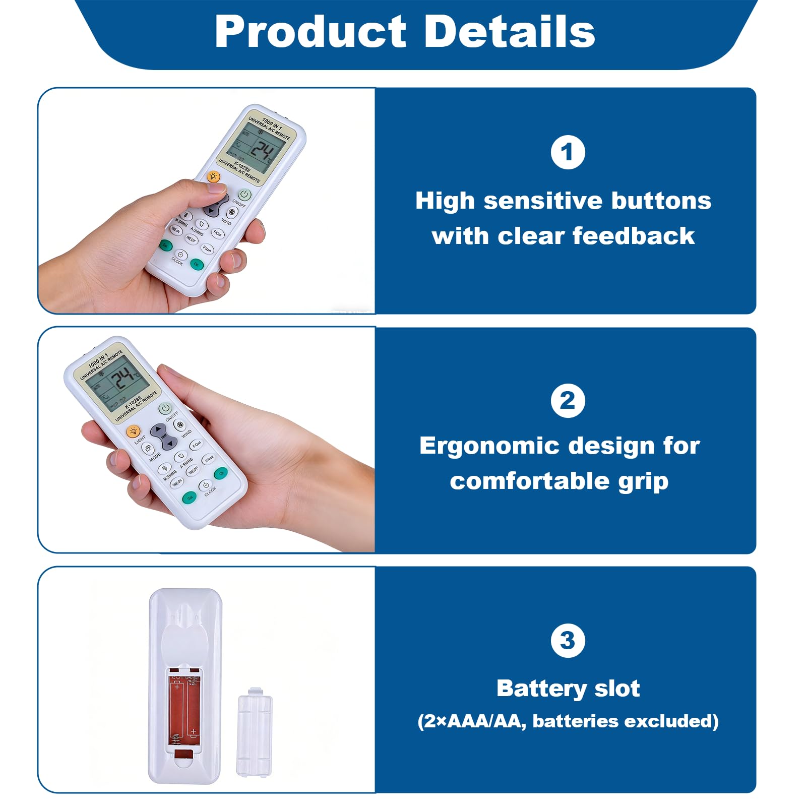 Mando Aire Acondicionado Universal K-1028E, Control Remoto LCD Digital 1000 en 1, Compatible con LG, Samsung, Daikin, Gree, Midea, Toshiba, Haier y Más de 1000 Marcas — view 5