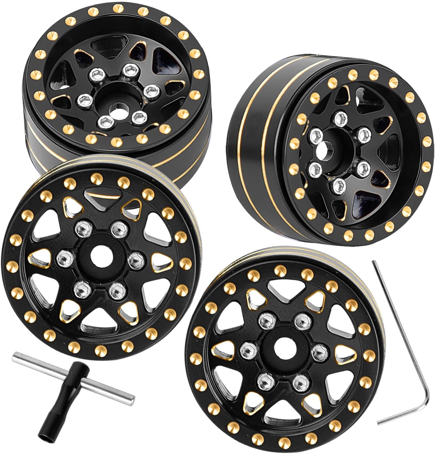 RC 1.0 Beadlock Wheel Rims for 1/24 SCX24 1/18 Trx4m RC Crawler Car,(4PCS) Full Brass RC Beadlock Wheel Rims,1.0 Beadlock Wheel Rims Set