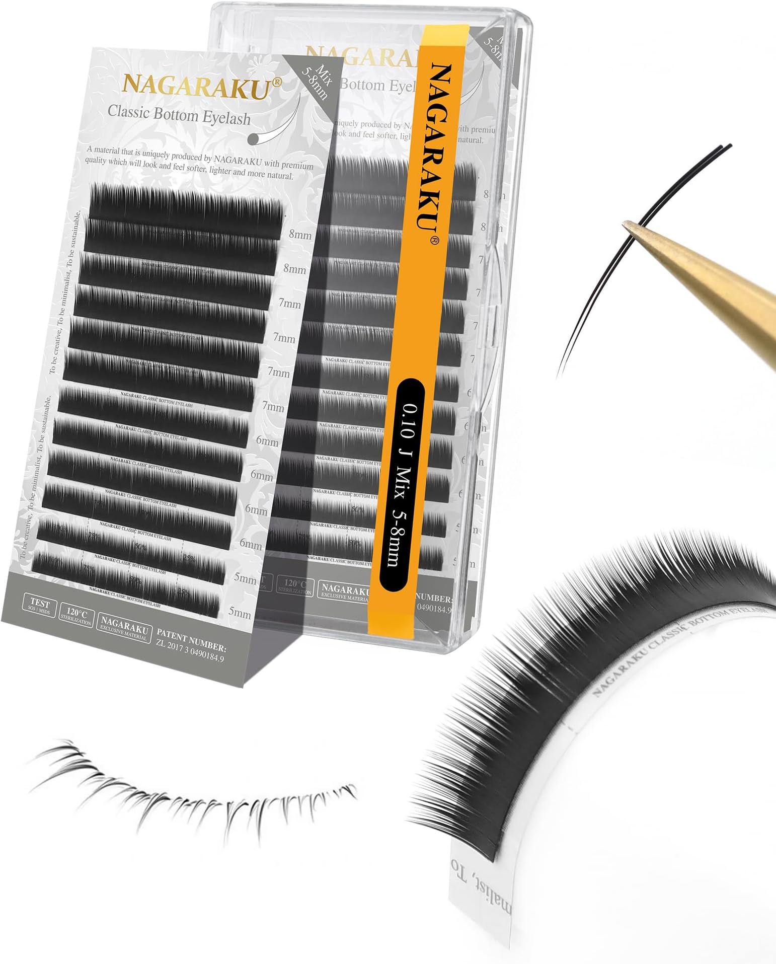 NAGARAKU Bottom False Eyelashes Extensions Lower Eyelash Individual Classic 1:1 Soft Natural Single Eyelashes Matte Black 12 Rows (0.10 mm J Curl 5-8 mm Mix Tray)