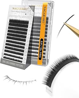 NAGARAKU Eyelash Extensions Classic J B C D N LC LD L DD CC LB Curl 0.03-0.20 Thickness 5-17mm, Matte Black Individual Lashes Professional Supplies for Lash Techs (0.10-J 5-8mm Mix Bottom Lashes)