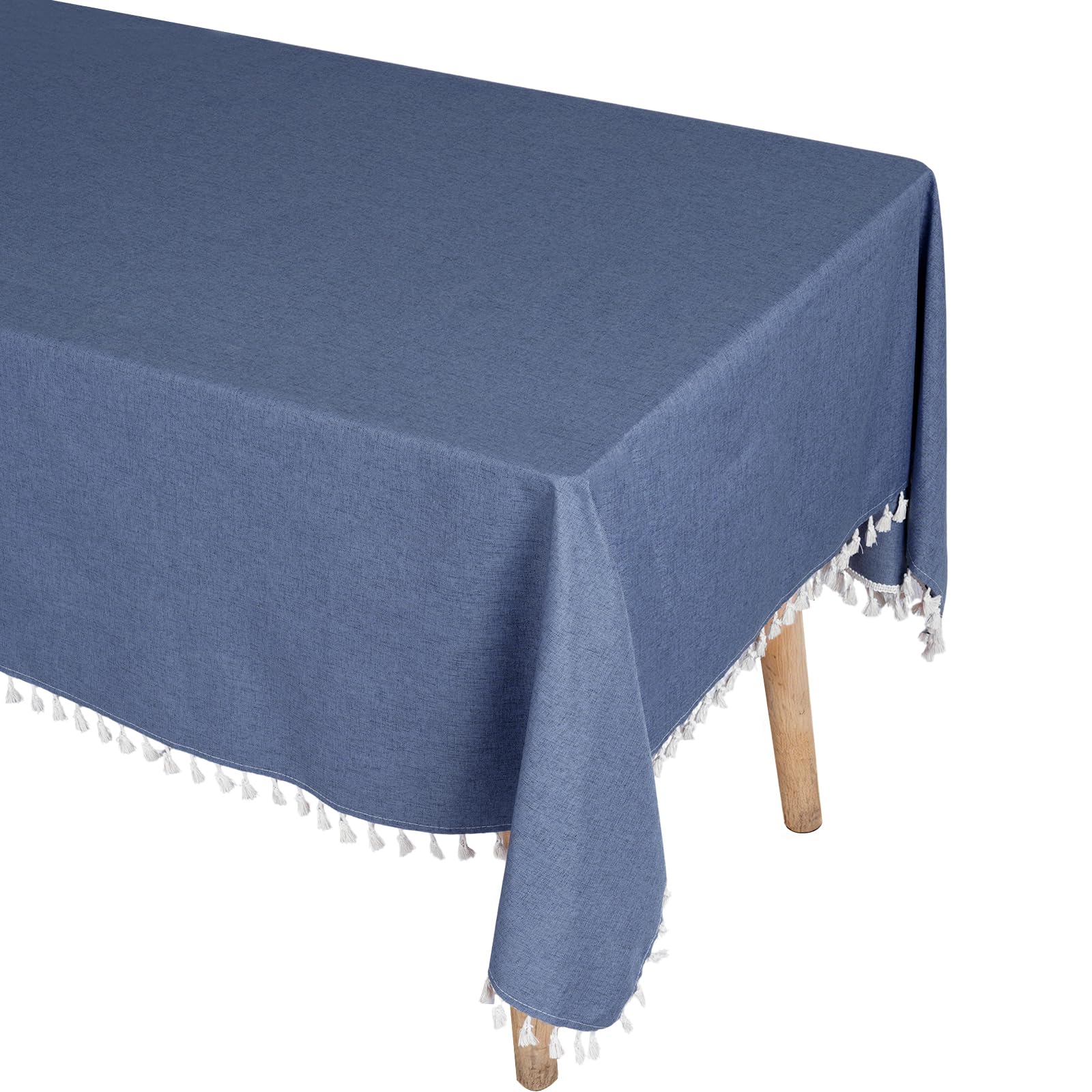 Eternal Beauty Rectangle TableCloth Cotton Faux Linen Table Cloth Wipe Clean Table Cover Tassel for Home Dining Party Restaurant Decoration(140x220cm,Navy Blue)