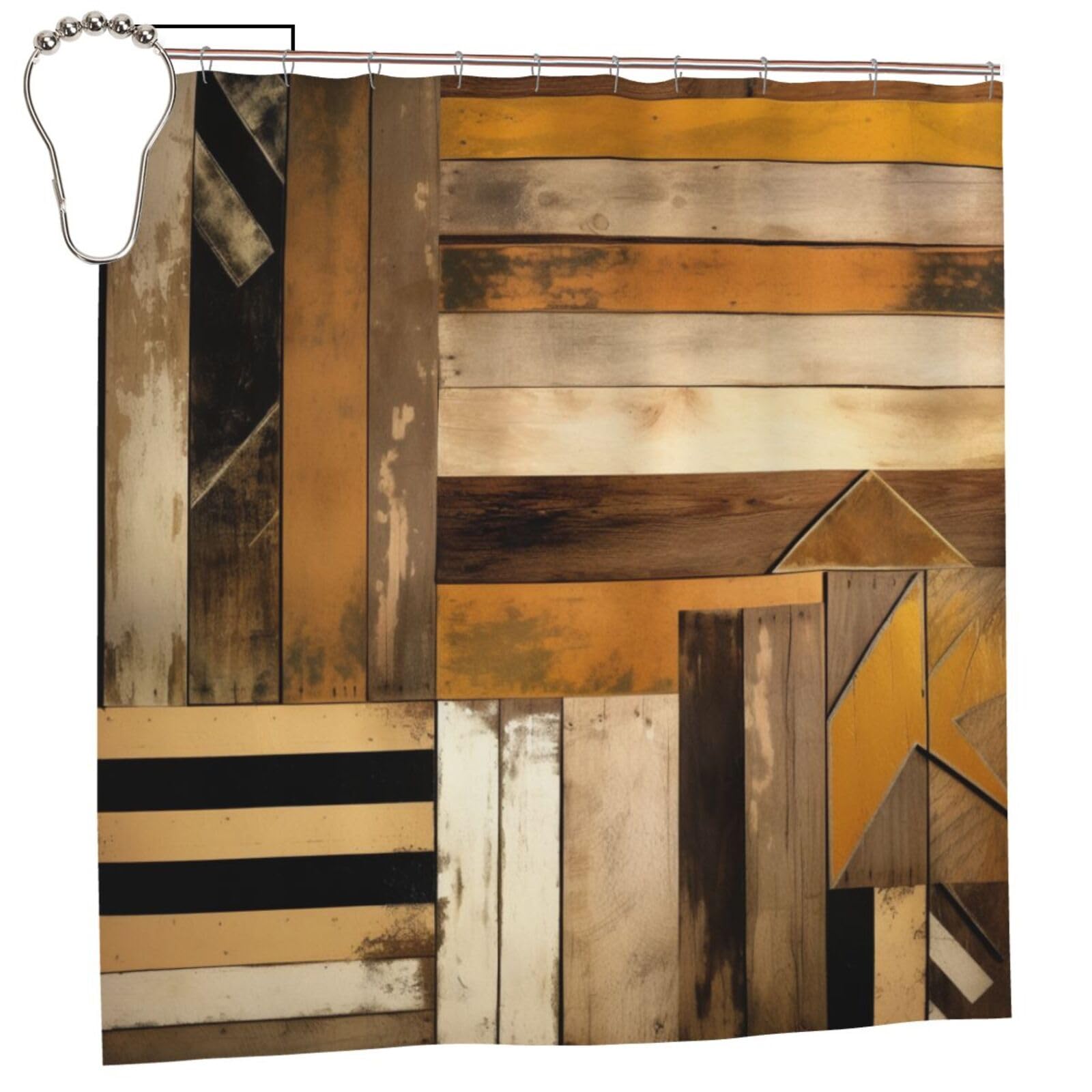 BWWHCCTI Rustic Wooden Printed Shower Curtain With 12 Iron Hooks Opaque Quick Drying Waterproof Shower Curtains Sets For Bathroom 183x183 CM