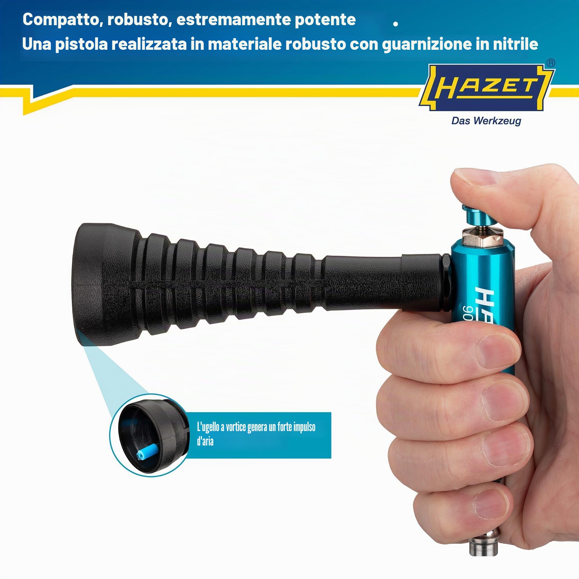 HAZET turbo air gun 9040T-1, ugello a turbina che genera un potente impulso daria, pressione di esercizio di 6 bar con impugnatura ergonomica, per la rimozione rapida di trucioli