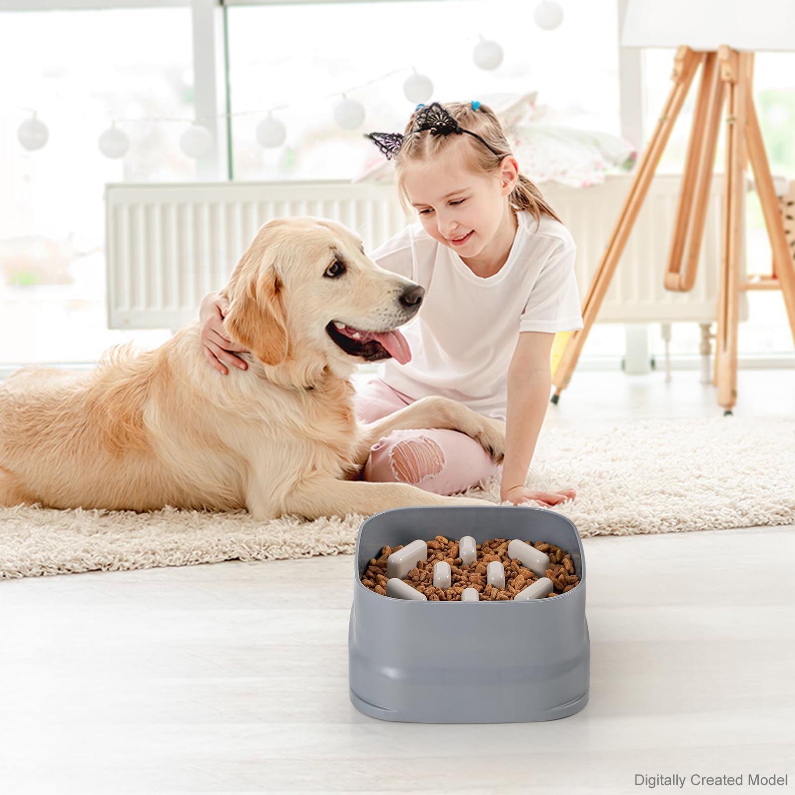 Sunhoo Tazones de alimentación lenta para perros de raza grande, rompecabezas para cachorros, cuenco de alimentación para laberinto, plato para perros pequeños y medianos, con bordes ajustables para