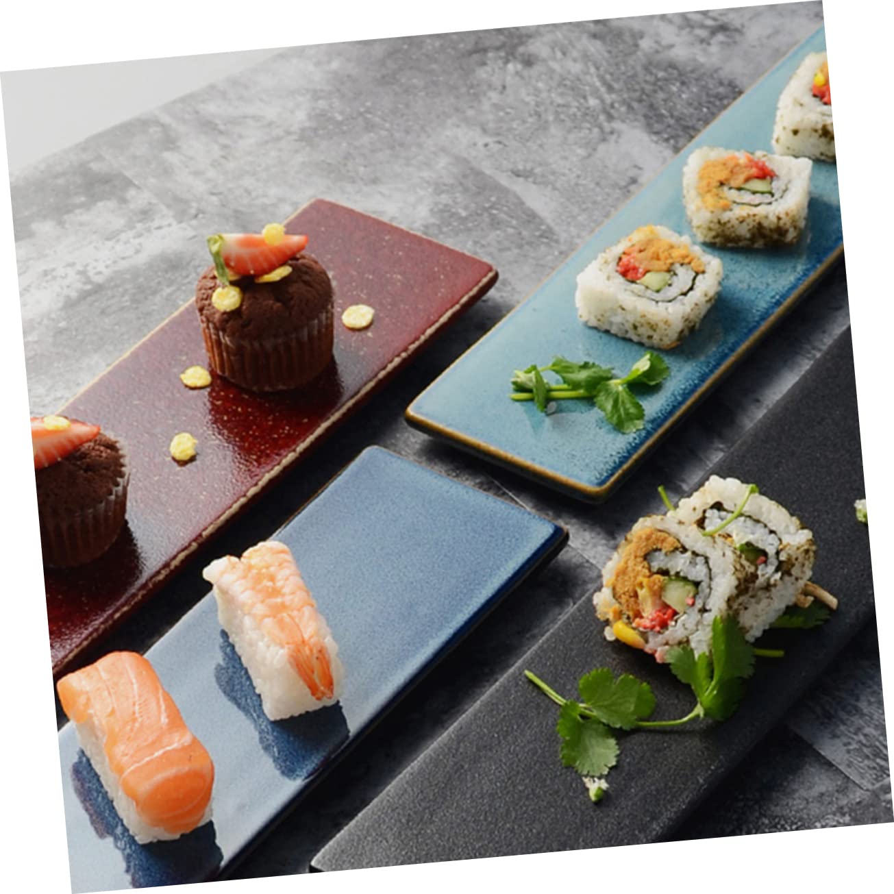 LABRIMP Assiette à Sushis en Céramique Rectangulaire Style Japonerie Noir | Plateau de Sashimi, Service pour Snacks, Usage Restaurants et Fêtes Spéciales