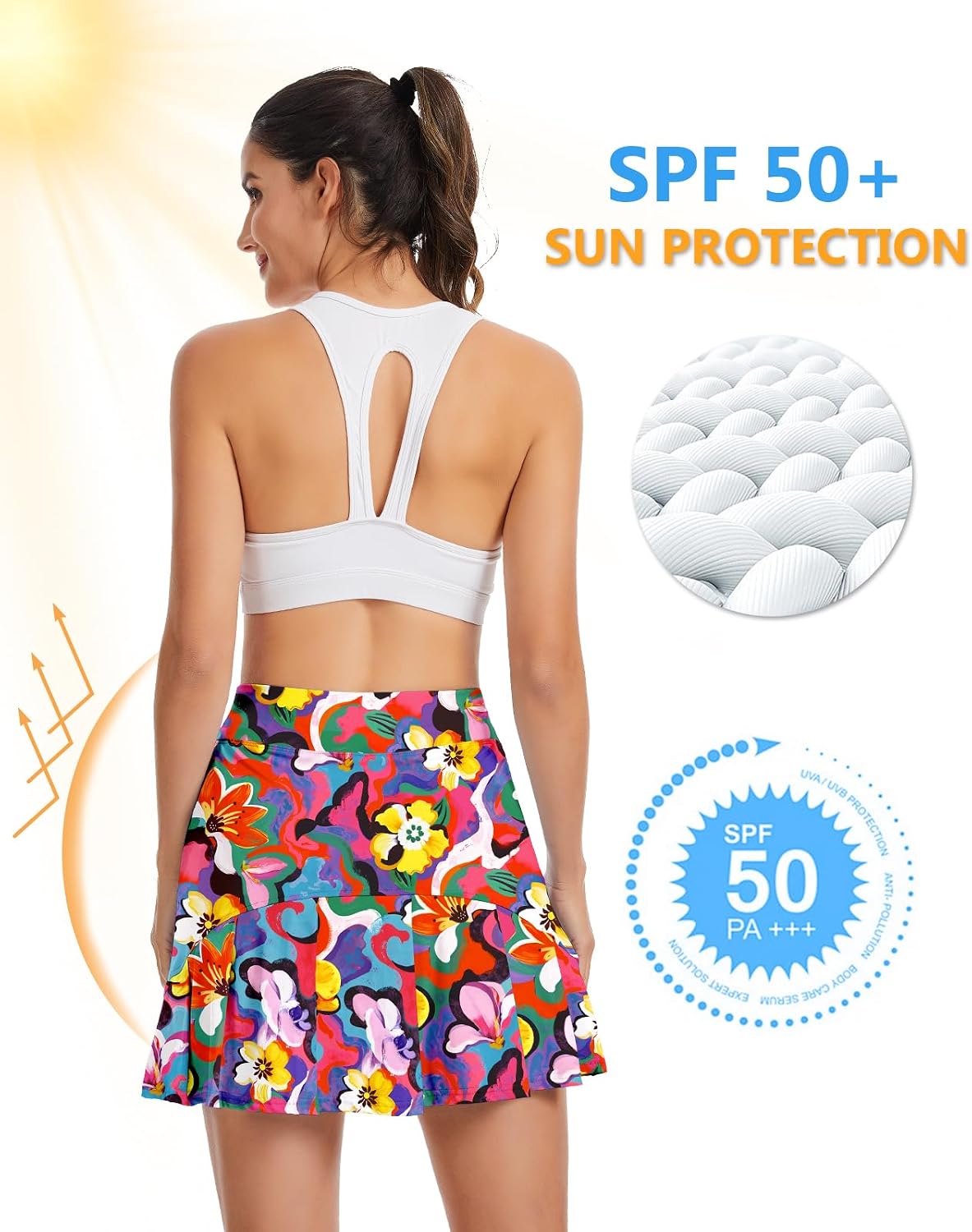 Soneven Womens Pleated Tennis Skirt Golf Skorts with Built‑in Shorts Pockets UPF 50+ Athletic Workout Pickleball