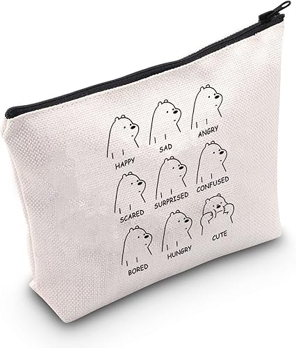 POFULL Oso de hielo, regalo de oso desnudo, regalo para amantes de los animales, bolsa de cosméticos, oso polar, regalo, Bolsa Happy Sad Angry