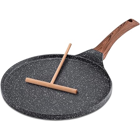 SENSARTE Nonstick Crepe Pan, Swiss Granite Coating Dosa Pan Pancake Flat Skillet Tawa Griddle 10-Inch with Stay-Cool Handle, Induction Compatible, PFOA Free