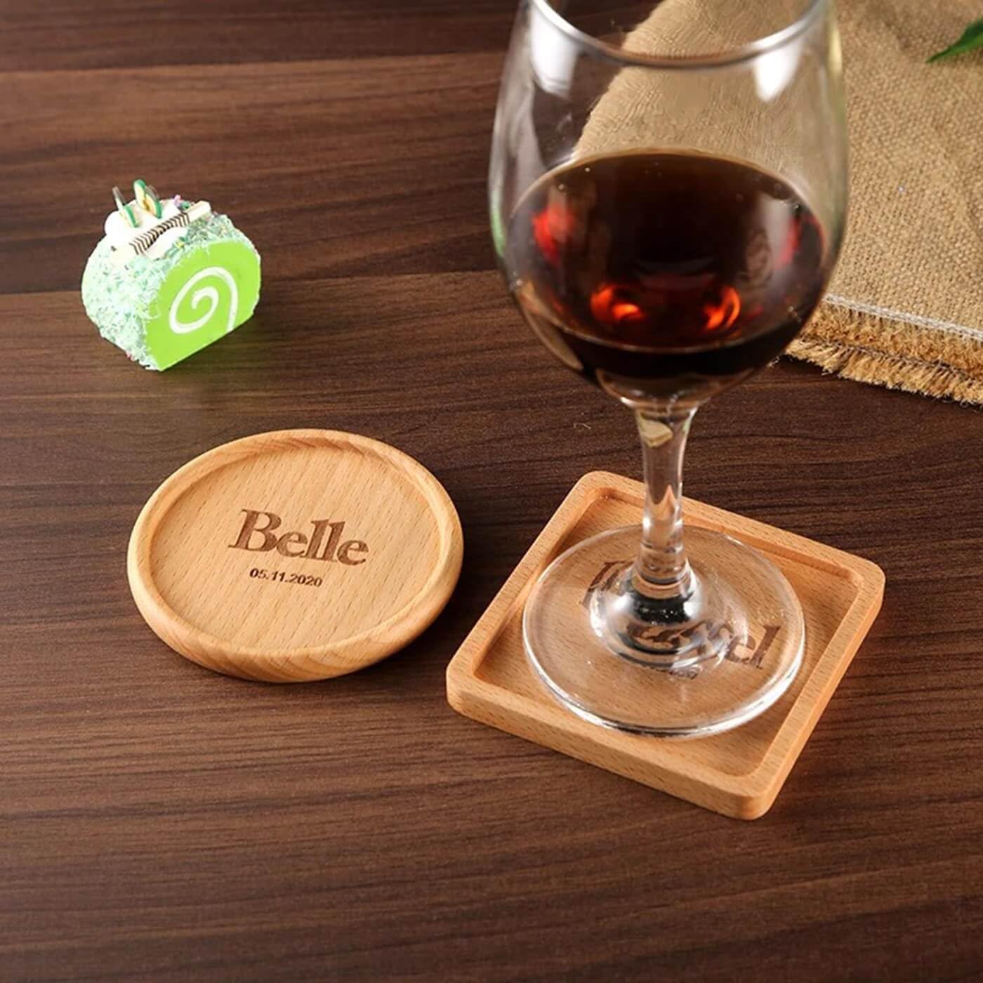 Posavasos de madera personalizados, recuerdos de boda para invitados, posavasos personalizados, regalo de despedida de soltera, recuerdos de fiesta, artículo promocional de negocios (20 unidades)