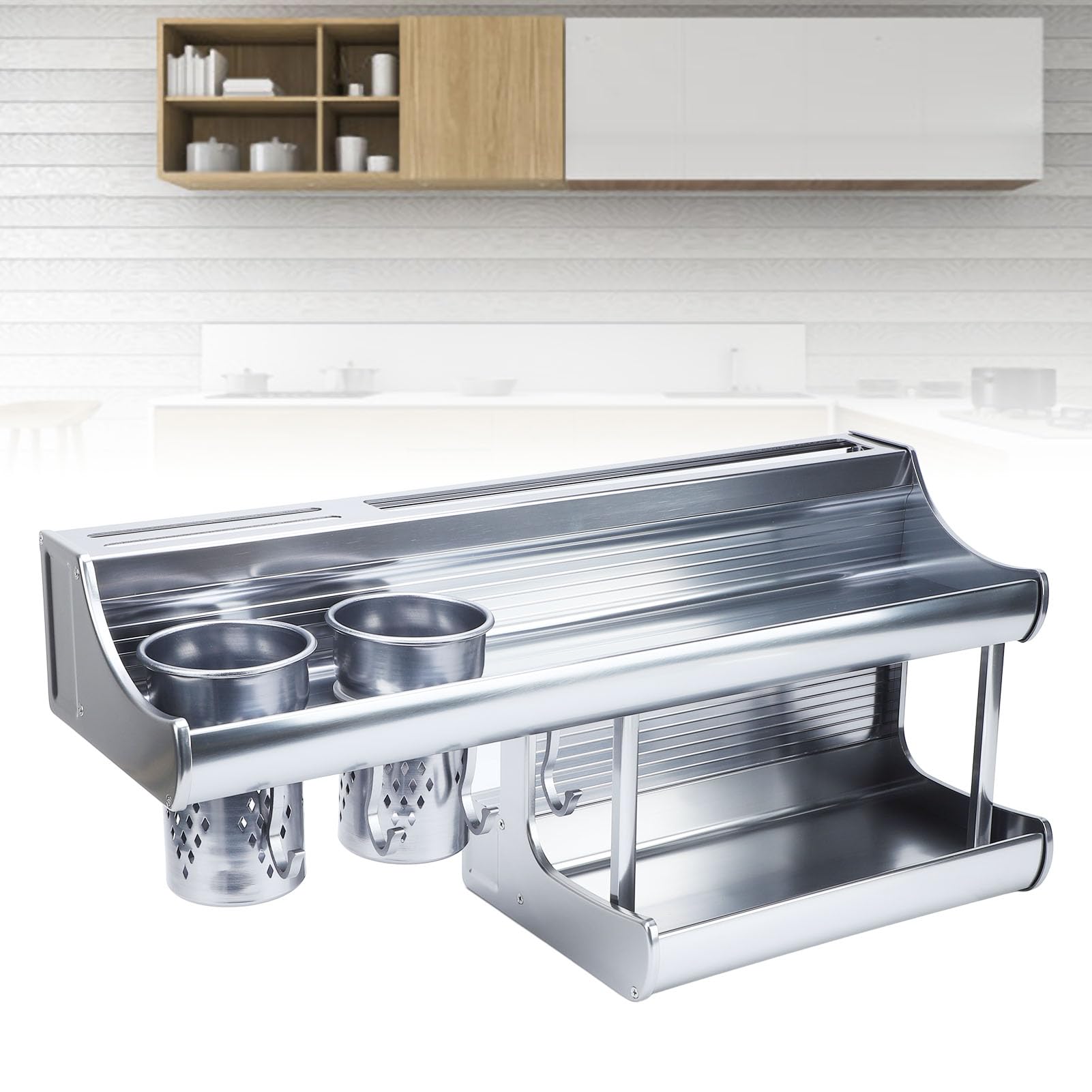 SIXRUN Support Organisateur Multifonctionnel D'ustensiles de Baguettes en Alliage D'aluminium à 2 Niveaux, Support de Rangement de Cuisine Peu Encombrant pour la Maison
