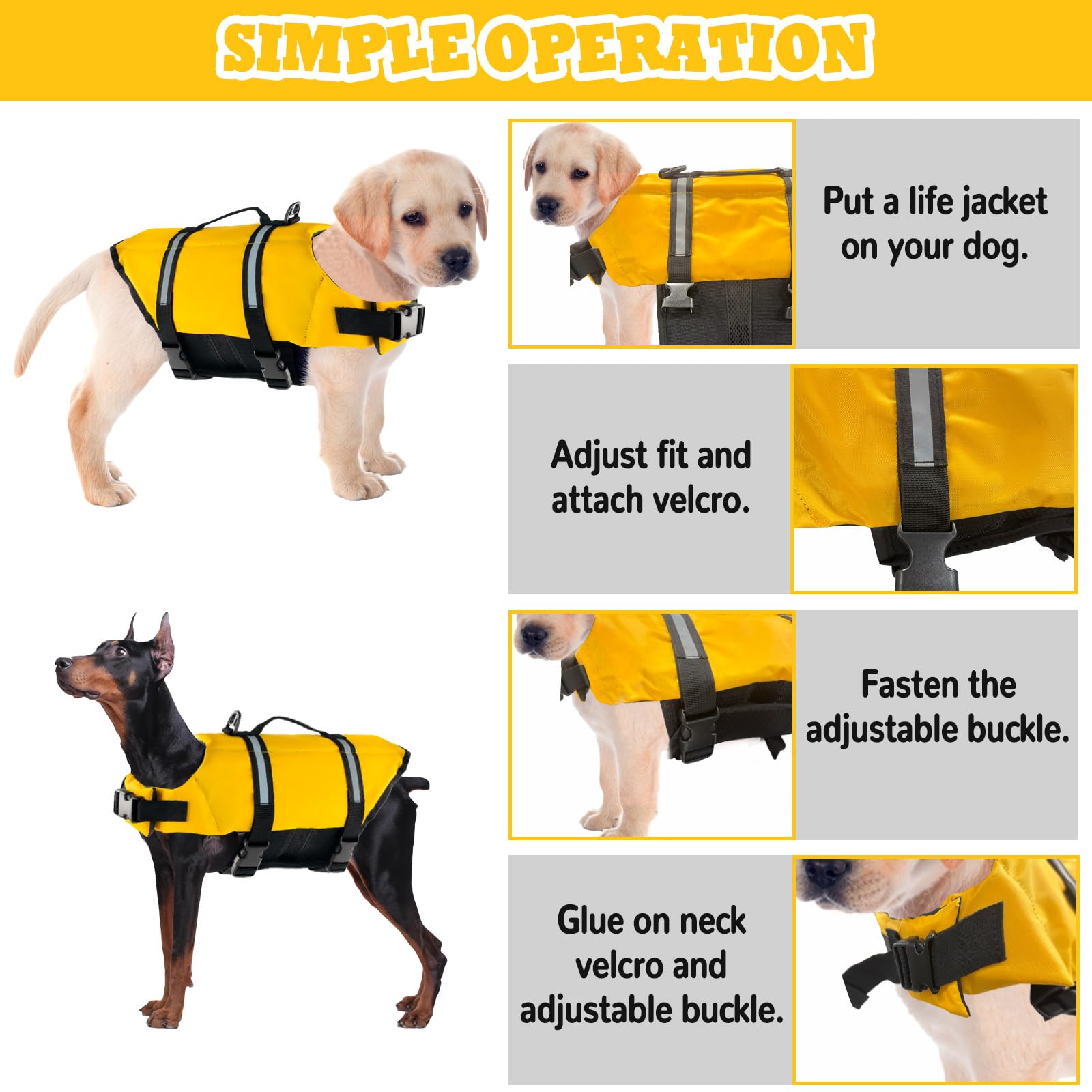 FainFun Giubbotto di Salvataggio per Cani Regolabile Galleggiante Maniglia Giallo L