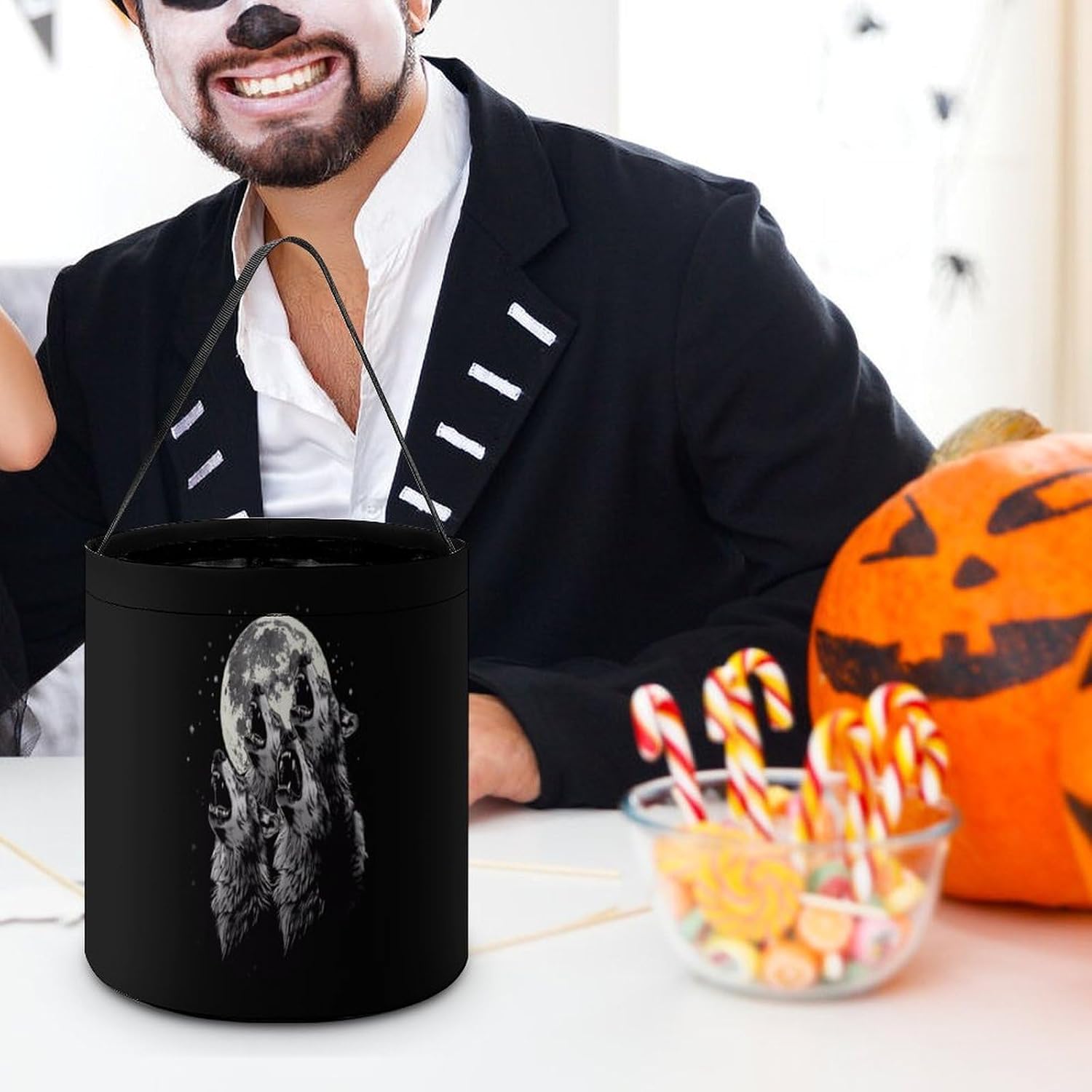 Howling At The Moon Wolves Wolf Halloween Treat Bag Reusable Candy Basket Tote Goody Bags Gift Party